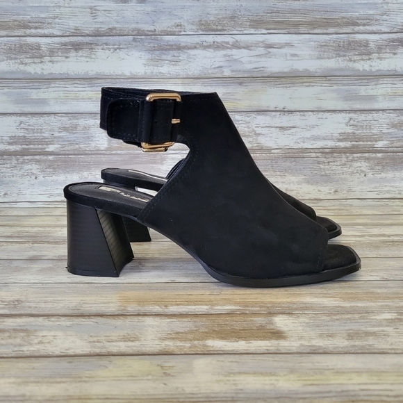 Topshop Daisy Buckle Block Heel Open Toe Sandals Women's Size 41/US 10.5 Black - Picture 1 of 11